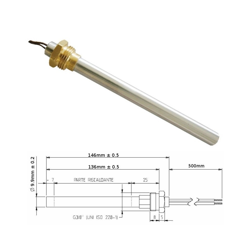 Resistenza Candeletta Stufa a Pellet 3/8 250watt 146mm Ravelli 136mm battuta