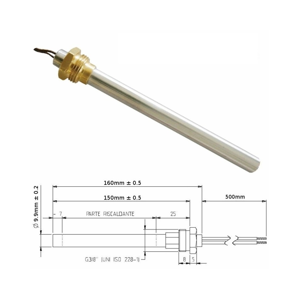Resistenza Candeletta Stufe a Pellet 3/8 300W 160mm UNGARO LINCAR 150mm battuta