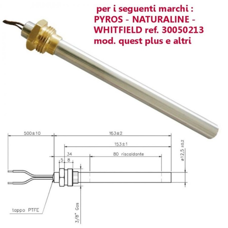 Resistenza Candeletta Stufa a Pellet 3/8 330W 163mm PYROS 153mm battuta